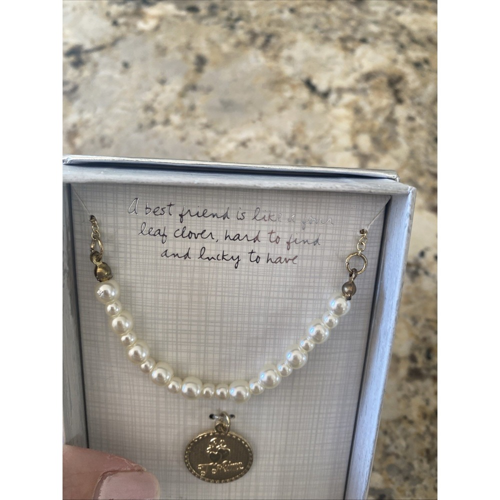 Sandra Magsamen Messages From The Heart Necklace Womens OS Gold Pearl Je T'aime - Picture 2 of 6